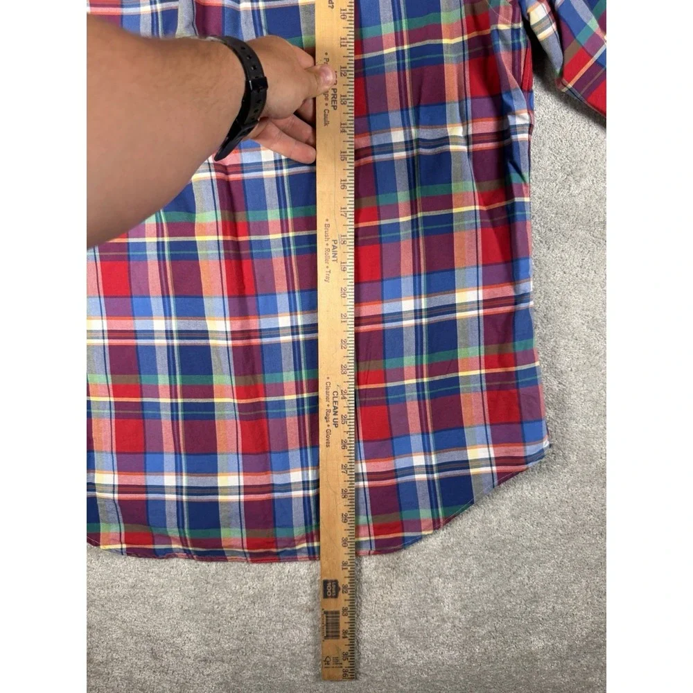 Ralph Lauren Men's L Madras Plaid Button Long Sleeve Cotton Shirt Flesh Pony